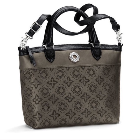 BrightonPrima Perforated Octavia Pewter Leather Satchel bag,All Products : American Fashion Style Bags On Sale